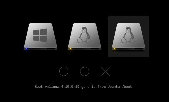 A theme with
    a dark background and icons with a disk-icon theme